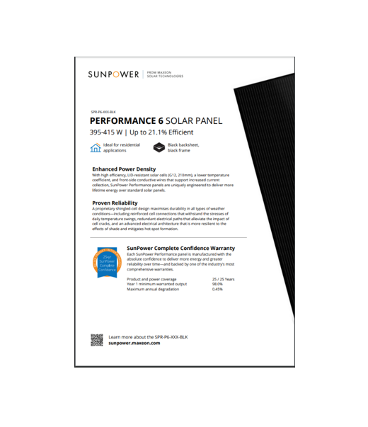 Datasheet: Performance 6 Residential (395-415W) - Pack of 50